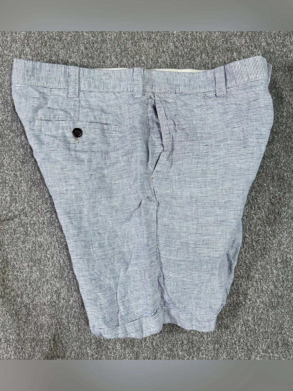 J.Crew Men’s 33 Shorts 9” Inseam 100% Linen Blue White Stripe Chino Casual Flat